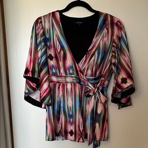 Nanette Lepore Pink Blue Multi-Color Wrap Blouse